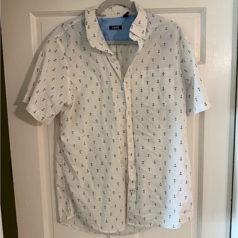 Izod White and Blue Anchor Print Shirt